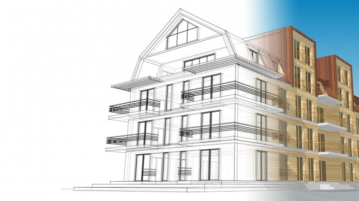 modern house with attic 3d illustration